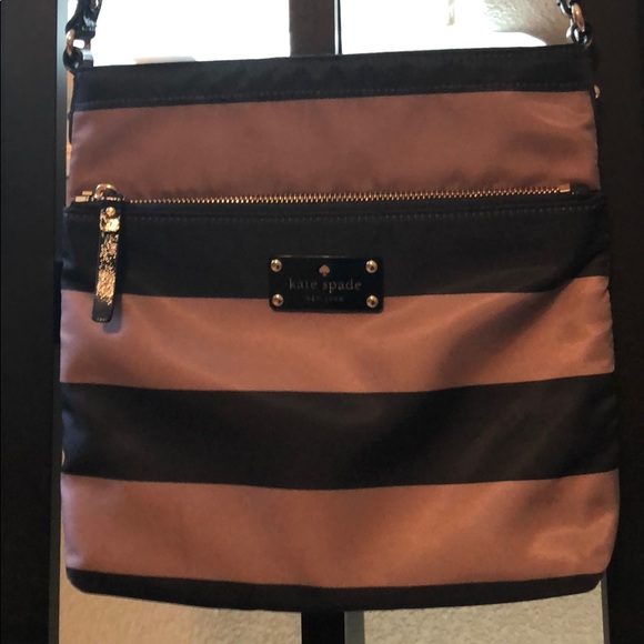 kate spade Handbags - Kate Spade nylon Navy/Tan Stripe Crossbody new